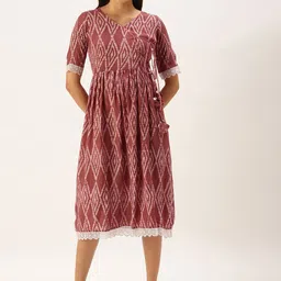 DIVASTRI Geometric Printed V-Neck Cotton Fit And Flare Ethnic Dress-picture-19