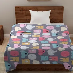 HOSTA HOMES Grey & Pink Cartoon Characters AC Room 210 GSM Reversible Single Bed Comforter-54