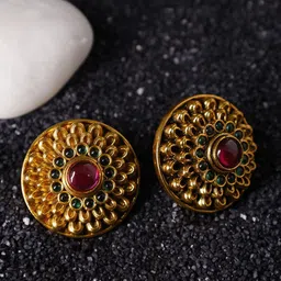 AMALAAN JEWELS Gold-Plated Artificial Stones Studded Circular Studs-9