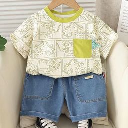 POP STREET KIDS Boys Dinosaur Printed Round Neck T-Shirt With Shorts-image-74