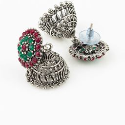 aadita Set Of 4 Silver-Plated Artificial Stones Studded Dome Shaped Jhumkas image 3