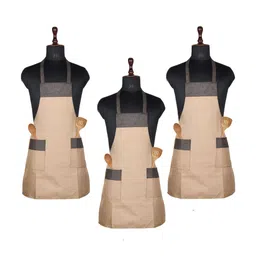 Aura Pack Of 3 Jute Waterproof Jute Aprons With Front Pockets-16