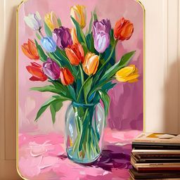 Livin'luxe Pink & Green Tulip Flowers Printed Wall Art-picture-5