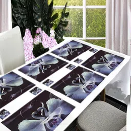 REVEXO 6Pc Black & White Printed Rectangle Costers & Table Placemats-1