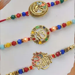 MEIRA JEWELLERY Pack Of 3 Beaded Studded Rakhi Gift Set-image-56