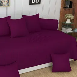 UrbanArts 8 Pcs Burgundy Striped 400 TC Diwan Set-image-18