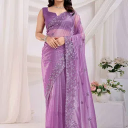 Peachmode Embellished Embroidered Sequinned Net Saree-0
