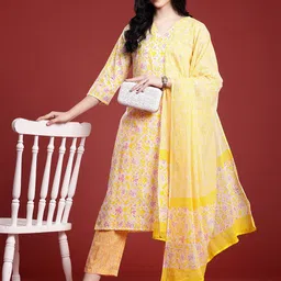 Anouk Floral Printed Pure Cotton Kurta with Trousers & Dupatta-20