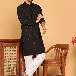 Jompers Men Floral Embroidered Regular Sequinned Kurta with Pyjamas-image-82