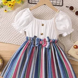 Girls Striped Fit & Flare Dress with Bow Accent-picture-16