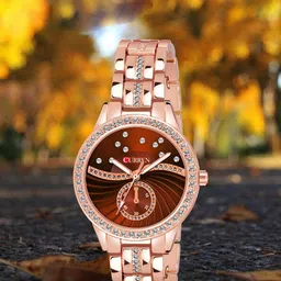 Curren Women Dial & Stainless Steel Wrap Around Straps Analogue Watch CR-1342-RS-Brown-image-73