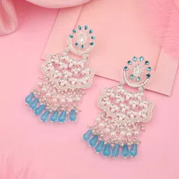 Brado Jewellery Silver-Plated Stones Studded & Beaded Floral Shaped Drop Earrings-41