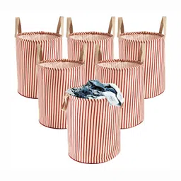 Aura 6Pcs Maroon & White Striped Foldable Laundry Bag With Handle - 60 L-6