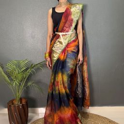 Mitera Tie and Dye Zari Organza Banarasi Saree-picture-17