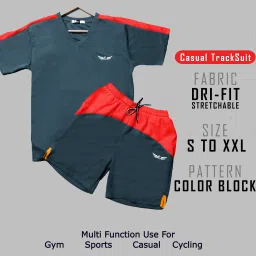 Men Night Suit Set Dark Blue Colorblock-image-130
