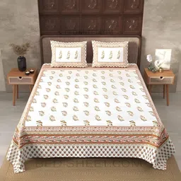 Bombay Spreads Beige & White Floral 180 TC King Bedsheet 2.74 m x 2.25 m-image-25