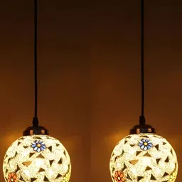 GAUVIK Gold-Toned & White Printed Glass Ceiling Lamp-14