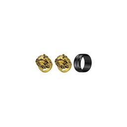 Dynamic Retail Global Set of 3 Ring for Men, Gold-Black Alloy Ring ()-15