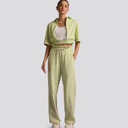Muvazo Checked Shirt-Style Layered Crop Top & Trousers Co-Ords-picture-34