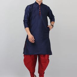 LEMONX Men Regular Dupion Silk Kurta with Dhoti Pants-picture-2