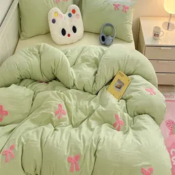 JC HOME Beige & Green 4 Pieces Printed Double King Bedding Set-picture-39