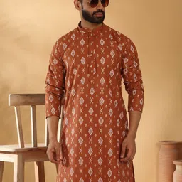 KRAFT INDIA Geometric Printed Mandarin Collar Straight Kurta-image-77