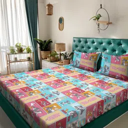Klotthe Multicolor Printed 400TC Pure Cotton Double King Bedsheet with 2 Pillow Covers-24