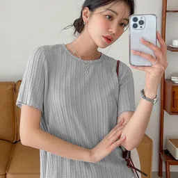 CORSICA Women Self Design Round Neck Top-image-40