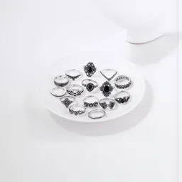 TheVineGirl Women Oxidised 15 Pieces Vintage Floral Designs Ring Set-picture-24