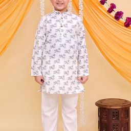 Aj DEZInES Boys White Cotton Full sleeves Ganesha Printed Kurta Pyjama Set-picture-15