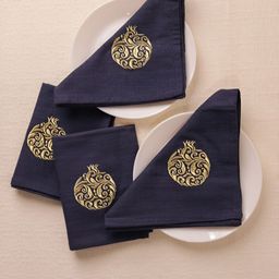 Glimpse Homes 4-Pcs Navy Blue Embroidered Cotton Table Napkins-57