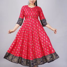 Mishree Collection Ethnic Motifs Printed Notch Neck Embellished Anarkali Ethnic Dress-picture-5