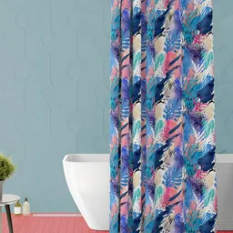 ArtzFolio Blue and Pink Floral Printed Waterproof Shower Curtain-67