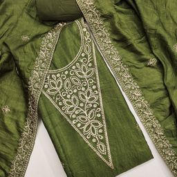 Panzora Floral Embroidered Sequnnied Vichitra Silk Unstitched Dress Material-picture-31