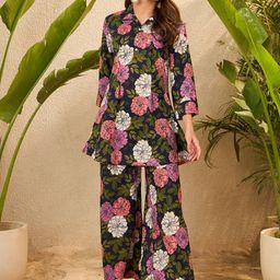 IMANA Floral Printed Top With Trouser Co-Ords-picture-46