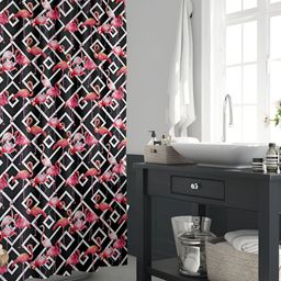 ArtzFolio Black & Pink Printed Water Proof Shower Curtain-image-44