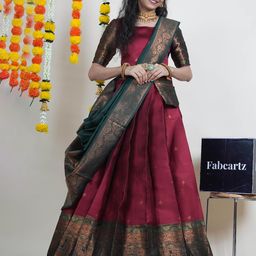 Fabcartz Woven Design Semi-Stitched Silk Lehenga & Unstitched Blouse With Dupatta-picture-12