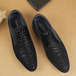 Metro Men Textured Leather Lace-Ups Formal Derbys Shoes-image-4