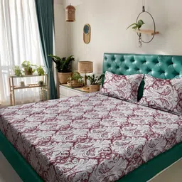 Myntra Elegant Homes Maroon & White Floral Cotton 400 TC King Bedsheet Set 2.70 m x 2.70 m-18