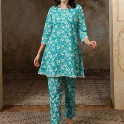Sangria Printed Pure Cotton Round Neck Tunic & Trousers Co-Ords-image-98