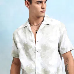 HIGHLANDER Men Cuban Collar Abstract Printed Cotton Relaxed Fit Casual Shirt-image-87