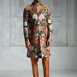 Rivaar By Rocky Star Floral Printed Sherwani Set-image-4