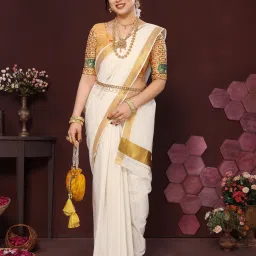 Solid/Plain Kasavu Pure Cotton Saree-image-1