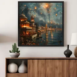 999Store Blue & Orange City Of Lights Lit-Up Cityscape Canvas Painting Wall Art-image-7