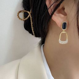 Celestria Gold-Plated Geometric Shaped Artificial Stones Studded Drop Earrings image 2