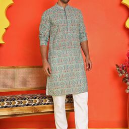 Anouk Men Floral Embroidered Regular Thread Work Pure Cotton Kurta with Pyjamas-50