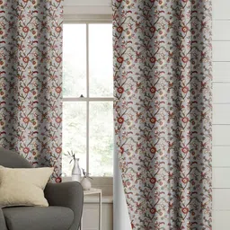 Myntra Elegant Homes Grey & Maroon 2 Pieces Floral Printed Black Out Long Door Curtains-image-94