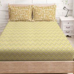 MAYFAIR HOMES LONDON Beige Printed Cotton Printed 128 TC Queen Bedsheet Set 2.54 x 2.24 m-image-99