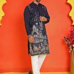 Jompers Men Floral Embroidered Regular Thread Work Kurta with Pyjamas-picture-50