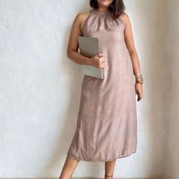 Label Tanvee Halter Neck Crepe Midi Dress-image-11